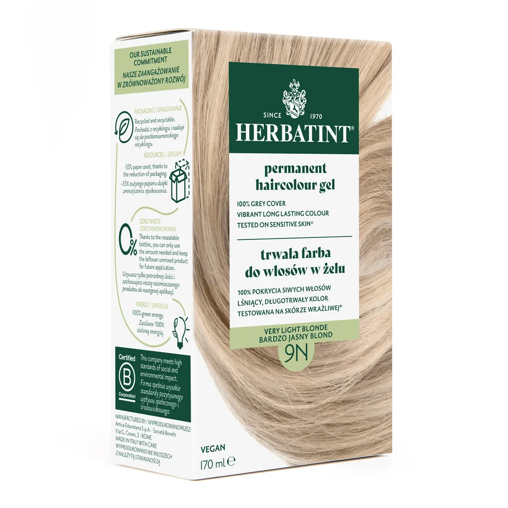 Farba do włosów Herbatint • trwała • 9N BARDZO JASNY BLOND • seria NATURALNA