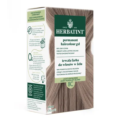 Farba do włosów Herbatint • trwała • 8C JASNY POPIELATY BLOND • seria POPIELATA
