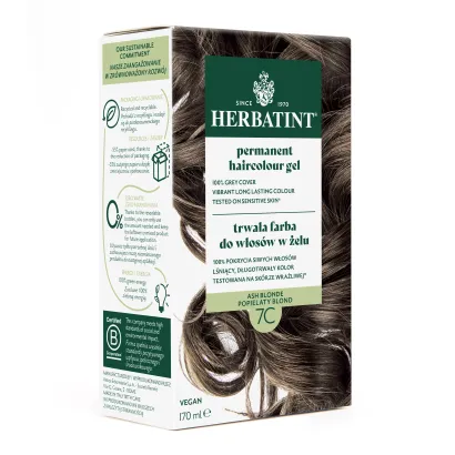 Farba do włosów Herbatint • trwała • 7C POPIELATY BLOND • seria POPIELATA