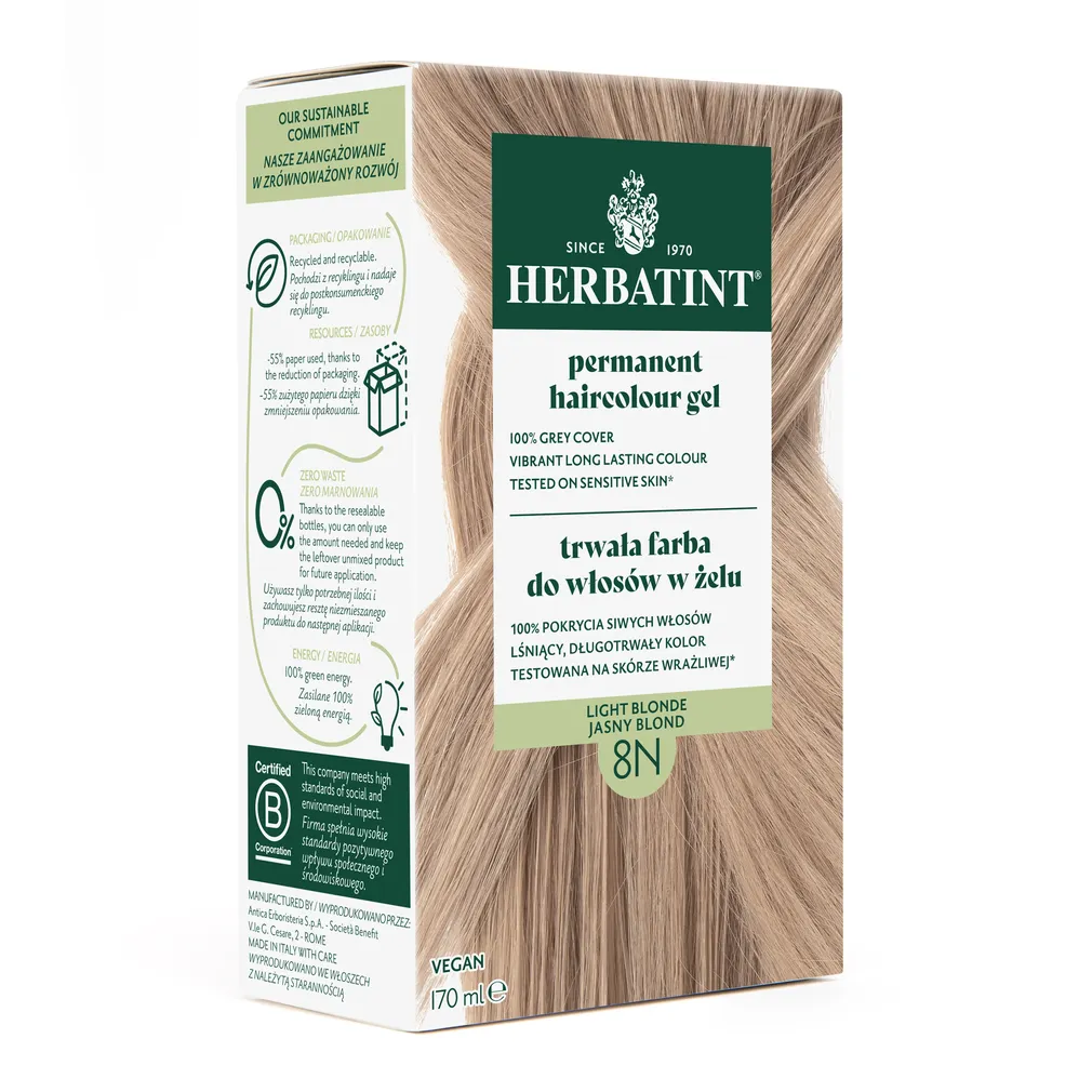 Farba do włosów Herbatint • trwała • 8N JASNY BLOND • seria NATURALNA