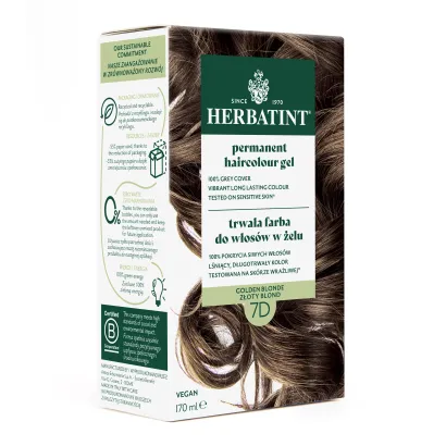 Farba do włosów Herbatint • trwała • 7D ZŁOTY BLOND • seria ZŁOTA